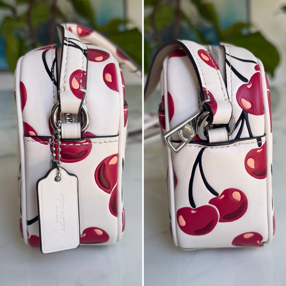 Coach Mini Jamie Camera Bag With Cherry Print Crossbody Chalk Leather CAB04 - Picture 3 of 16